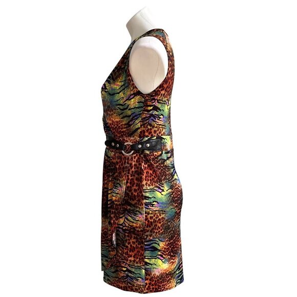 Joseph Ribkoff Multicolor Animal Print Sleeveless Faux Wrap Dress Belt Size 8 - Picture 6 of 10